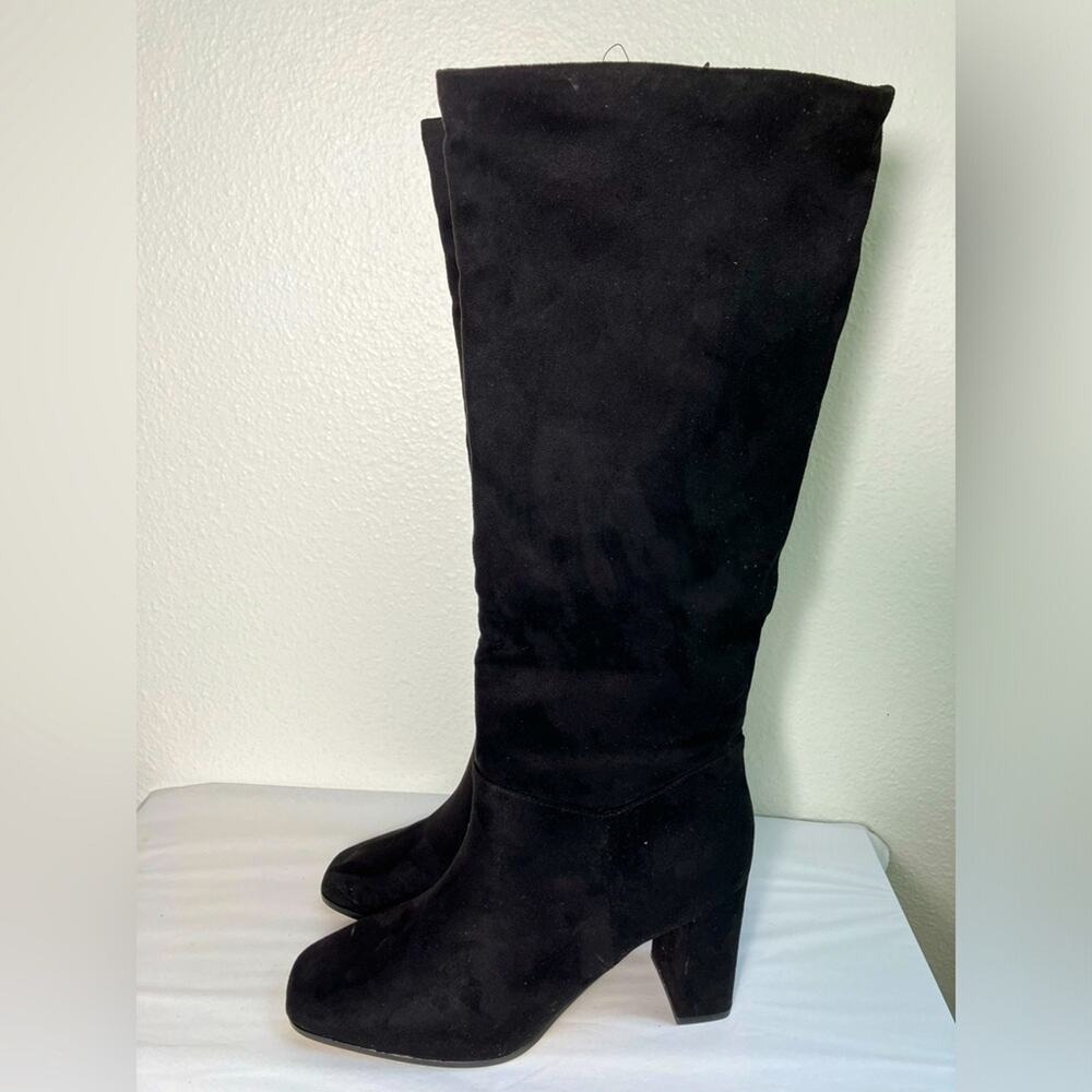 Express‎ faux Suede Tall Knee Boots chunky heel dress black